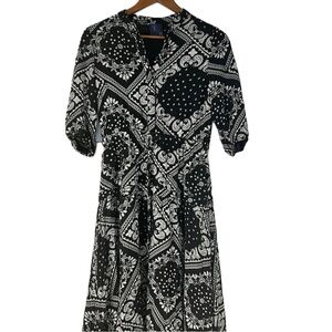 Kids bandana print dress size large southwest black white button down drawstring